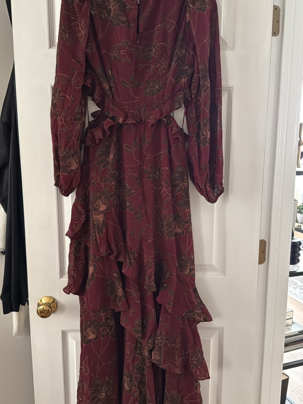 ASTR Burgundy Floral Ruffle Maxi Dress